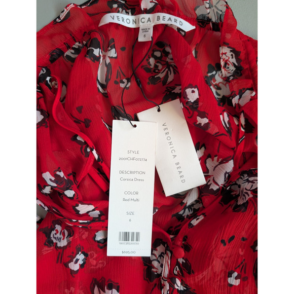 NWT Veronica Beard Corsica Silk Midi Sun Dress Size 6 Red Floral #1E455 - Picture 10 of 15